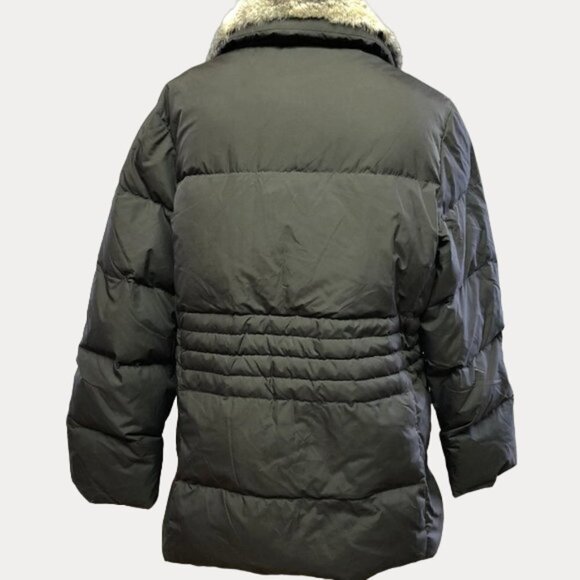 𝅺CUTTER & Buck Dark Brown Down Filled Winter Jacket Rabbit Fur Collar Large - Picture 2 of 11